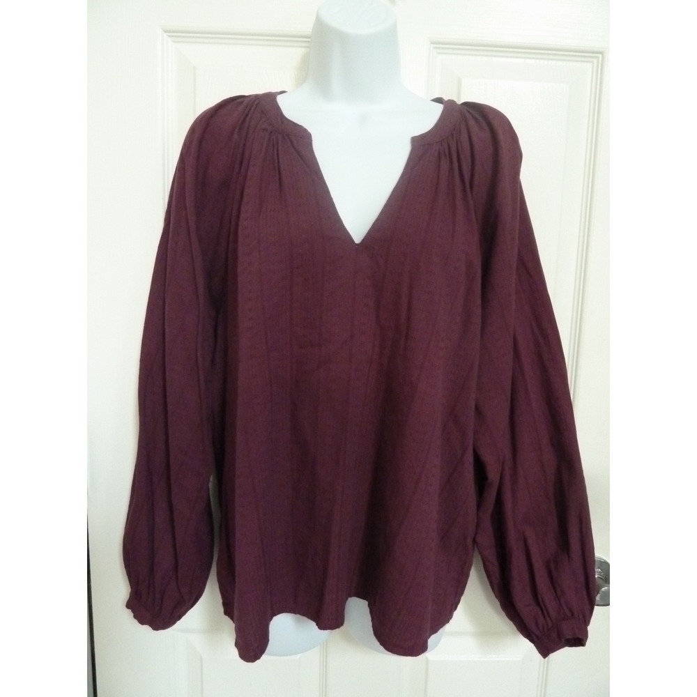 Old Navy Womens Medium 8/10 Burgundy Boho Oversized Puff Sleeve Peasant Blouse